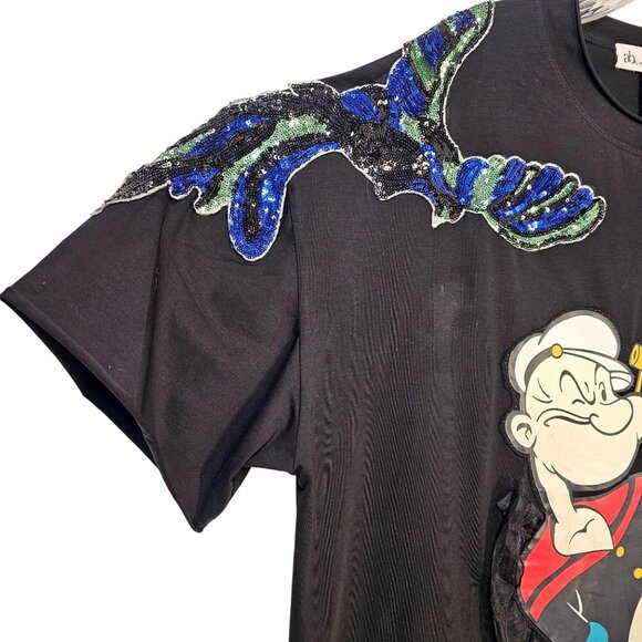 Popeye Sequin Applique Graphic Tee Y2K Maximalist Cartoon Shirt Sz M/L Abbandono - Picture 4 of 10